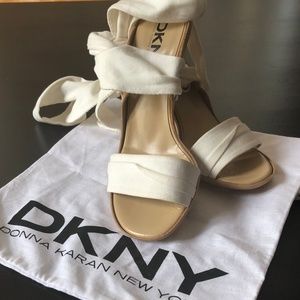 DKNY Off White Ankle Wrap Sandals